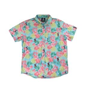 RSVLTS Shirt Mens M Tropical Floral Hibiscus Short Sleeve Button Down Blue White